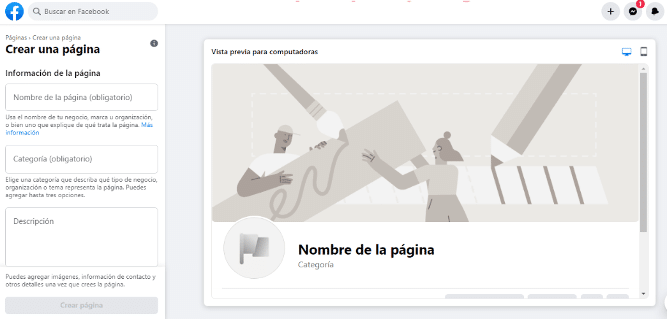 Crear Página de Fans en Facebook Paso 1