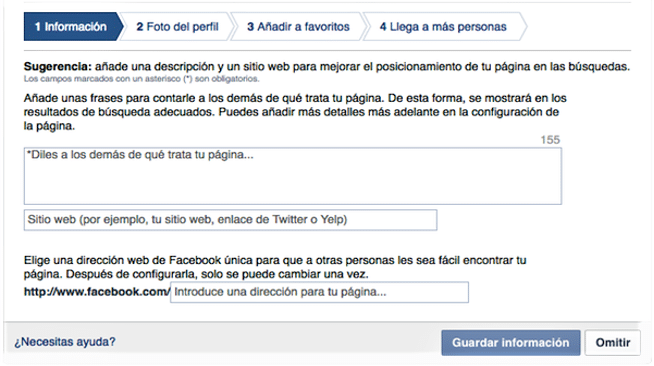 Crear Página de Fans en Facebook Paso 2