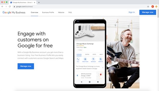 Página principal Google My Business